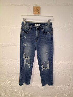 Distressed Cropped Jeans in Dark Blue by Pilcro & The Letterpress